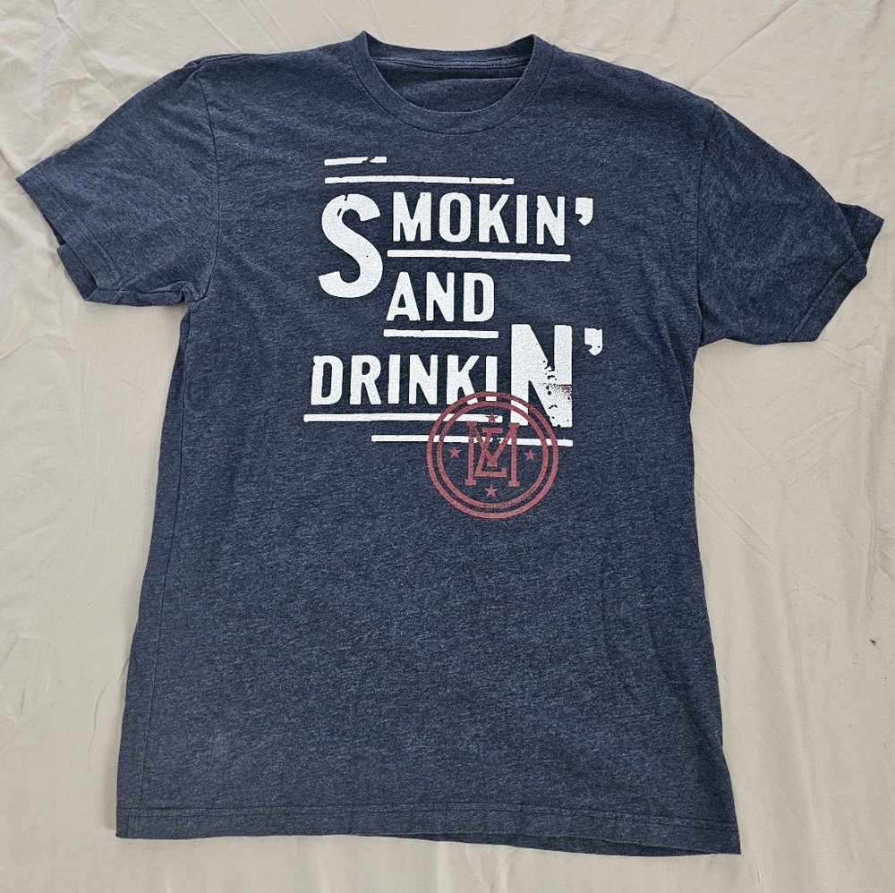 Smokin' and Drinkin' Navy Graphic Concert Tee